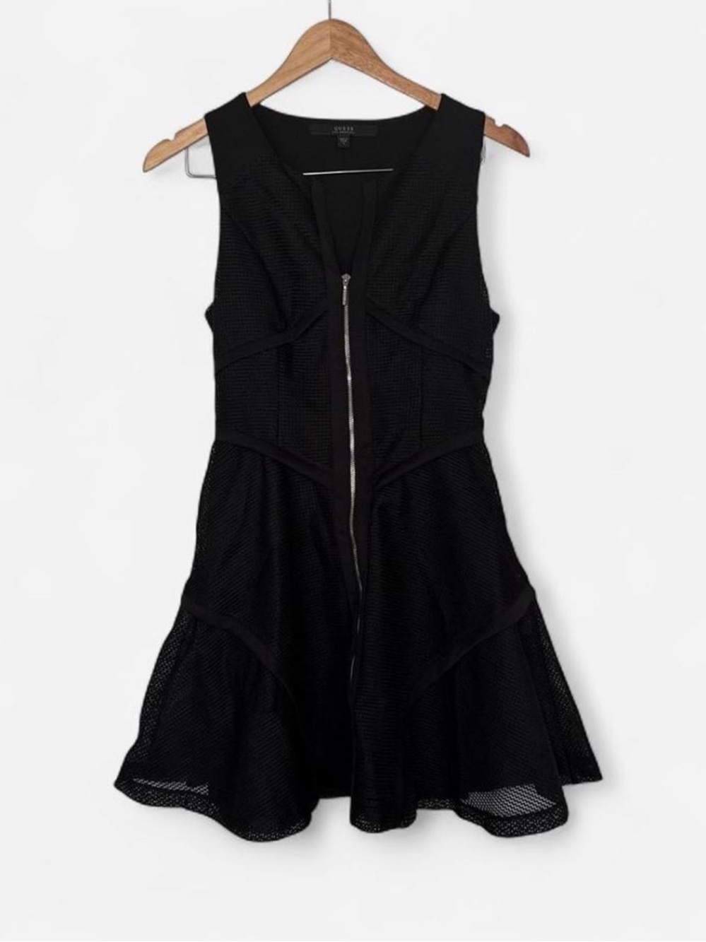Guess Black mini dress size 4 Sleeveless Zip-Front edgy coquette dark romantic